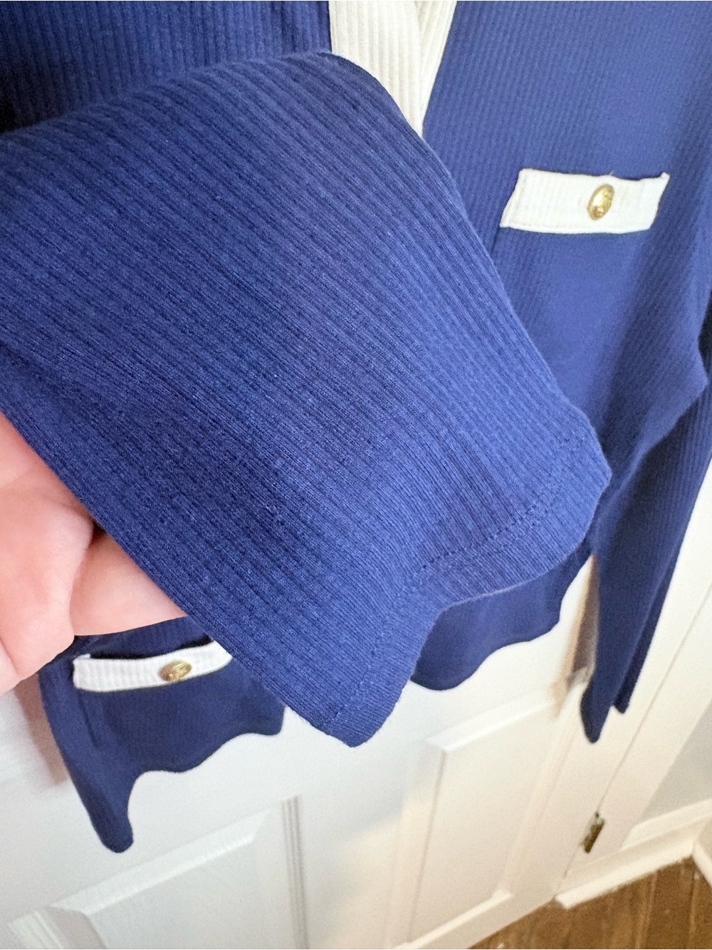 J.Crew Vintage Rib Lady Jacket Cardigan L Dark Evening Blue Gold Buttons - Picture 5 of 10